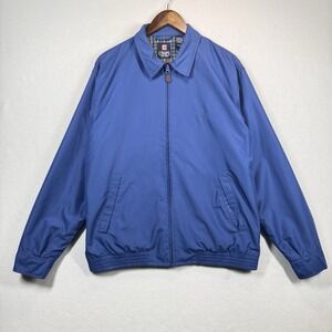 Chaps Harrington Jacket Mens Medium Blue Plaid Lined Scovill Zip Classic